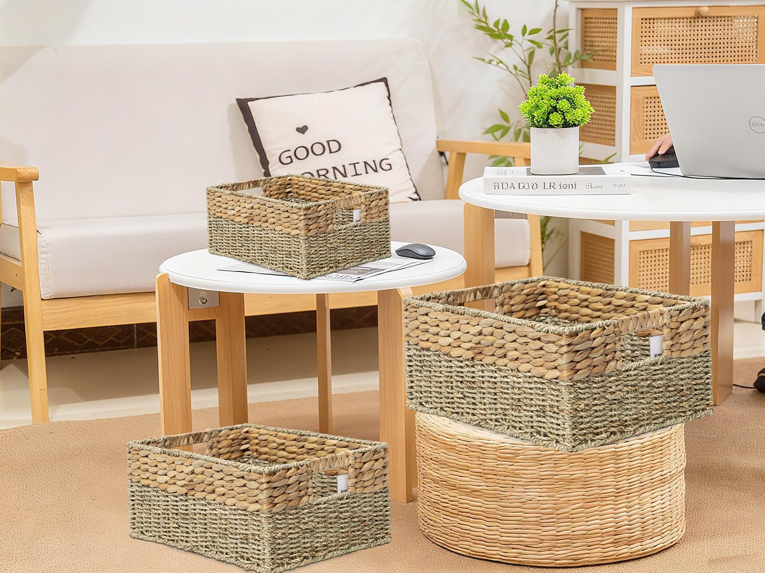 Natural Water Hyacinth & Seagrass Woven Storage Baskets – Wicker Storage Basket