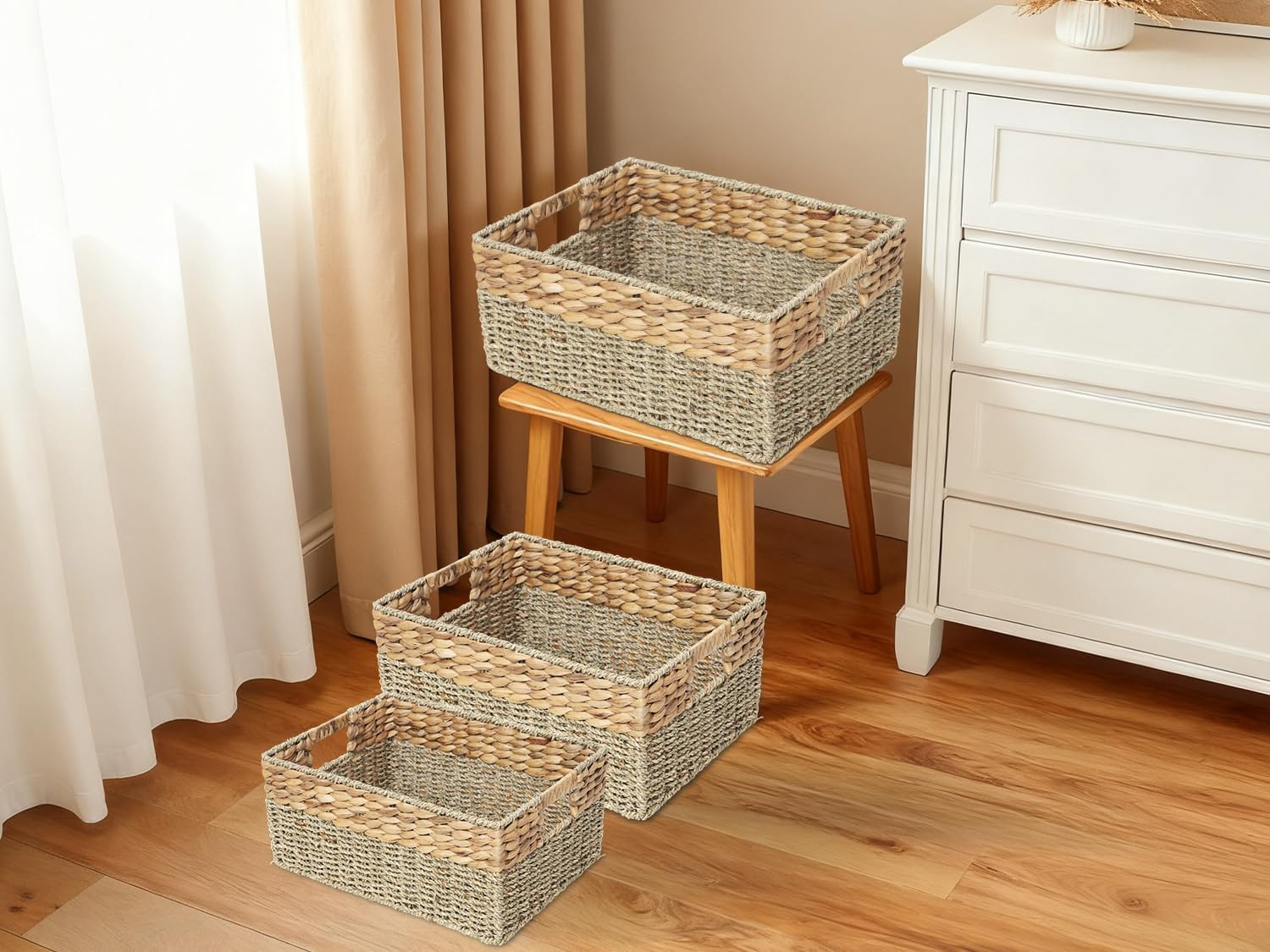 Natural Water Hyacinth & Seagrass Woven Storage Baskets – Wicker Storage Basket
