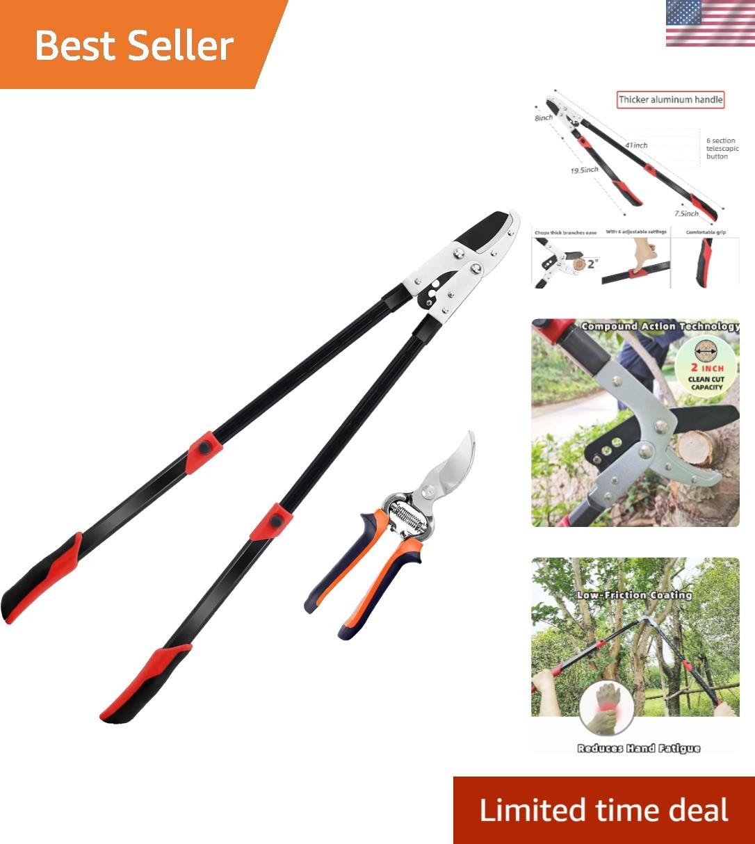 Aluminum Heavy Duty Loppers 28-41″ – Effortlessly Cut Thick Branches with Ease