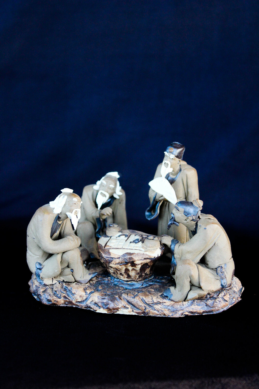 4.5″ L x 3″ H Four Old Men Playing Go Board Game Mudmen Bonsai Figurine