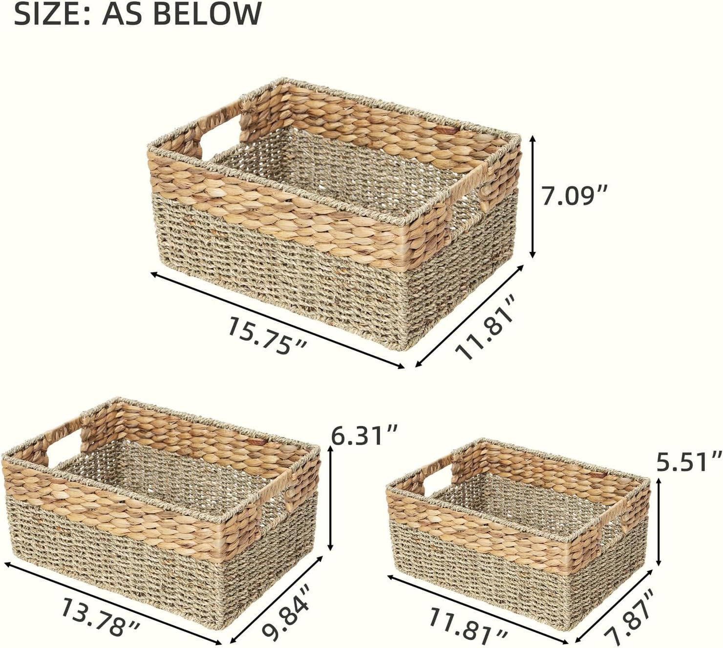 Natural Water Hyacinth & Seagrass Woven Storage Baskets – Wicker Storage Basket