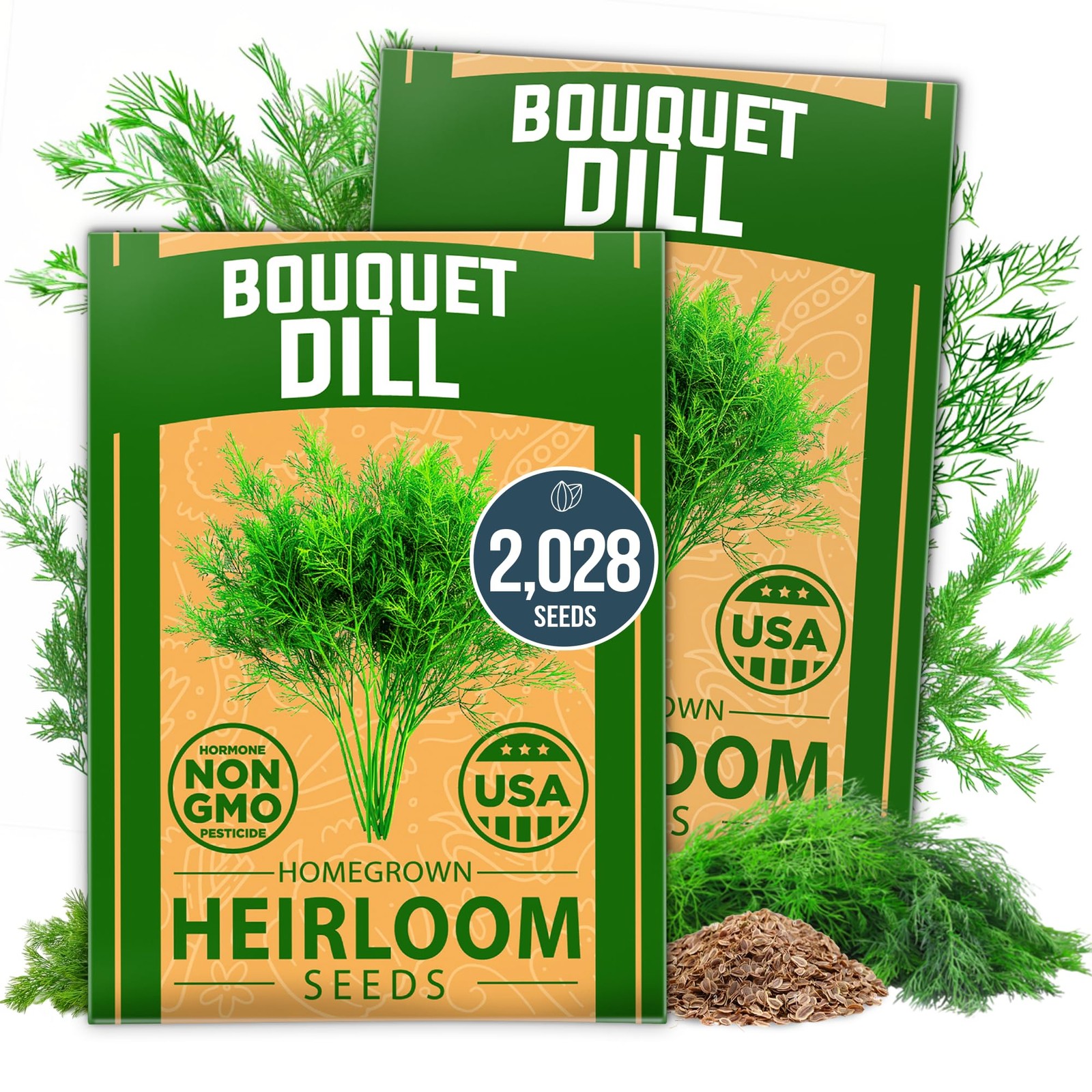 Dill Seeds 2 Pack NonGMO Heirloom Herb for Indoor/Outdoor Planting