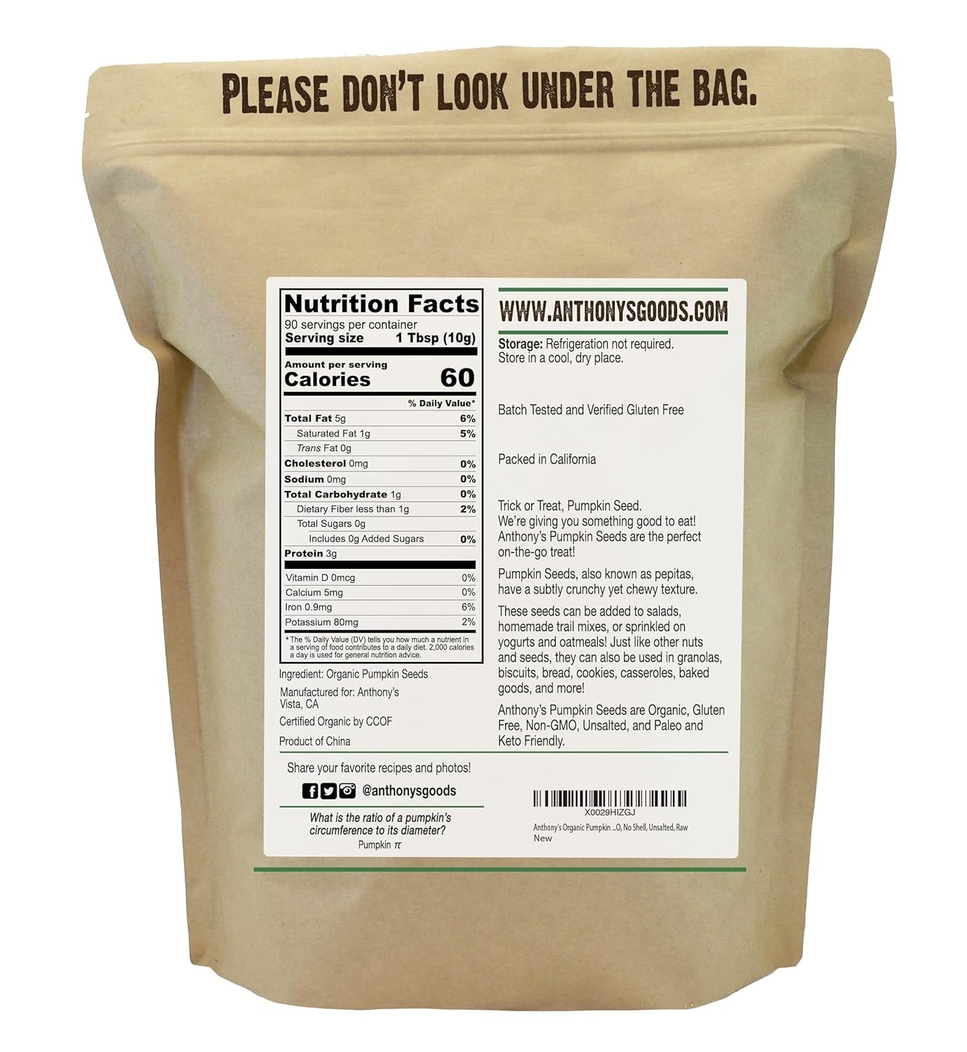 2 lb Resealable Bag of Organic Pumpkin Seeds – Gluten Free, Non-GMO & Unsalted