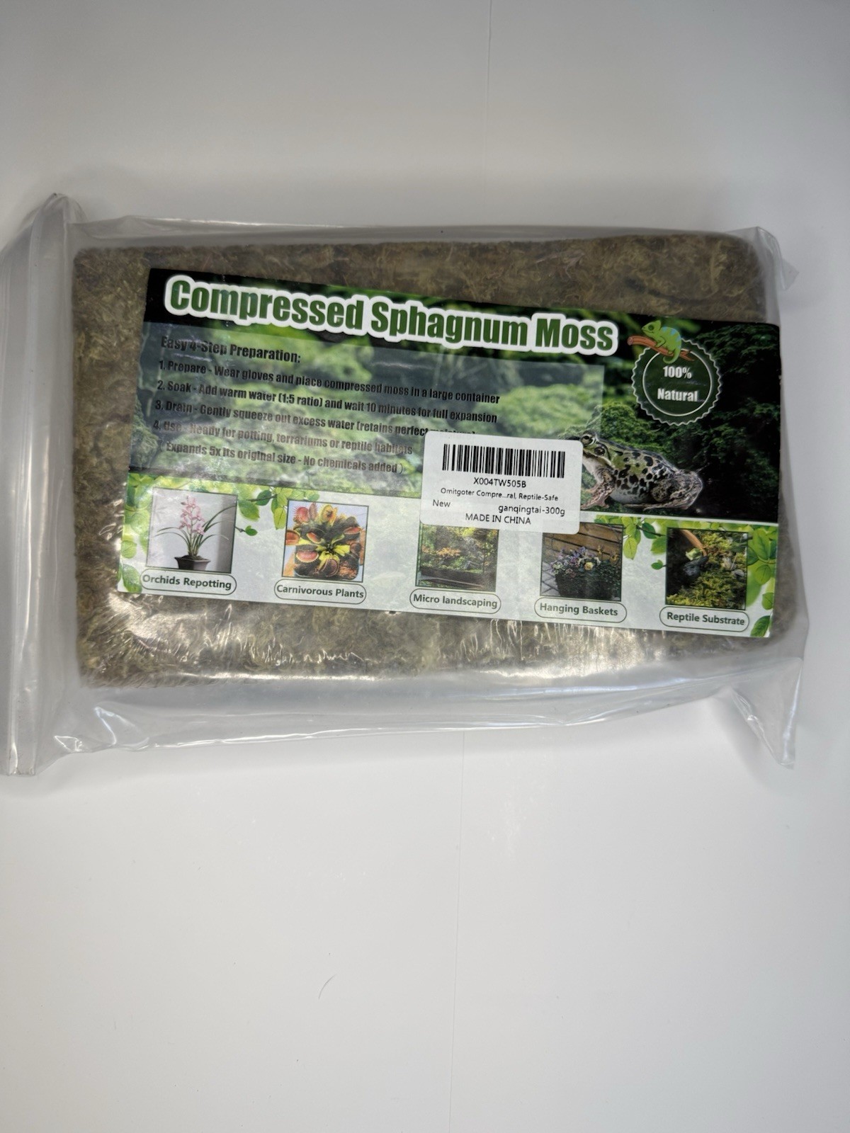 Compressed Sphagnum Moss Brick, 100% Natural Brown Reptile-Safe