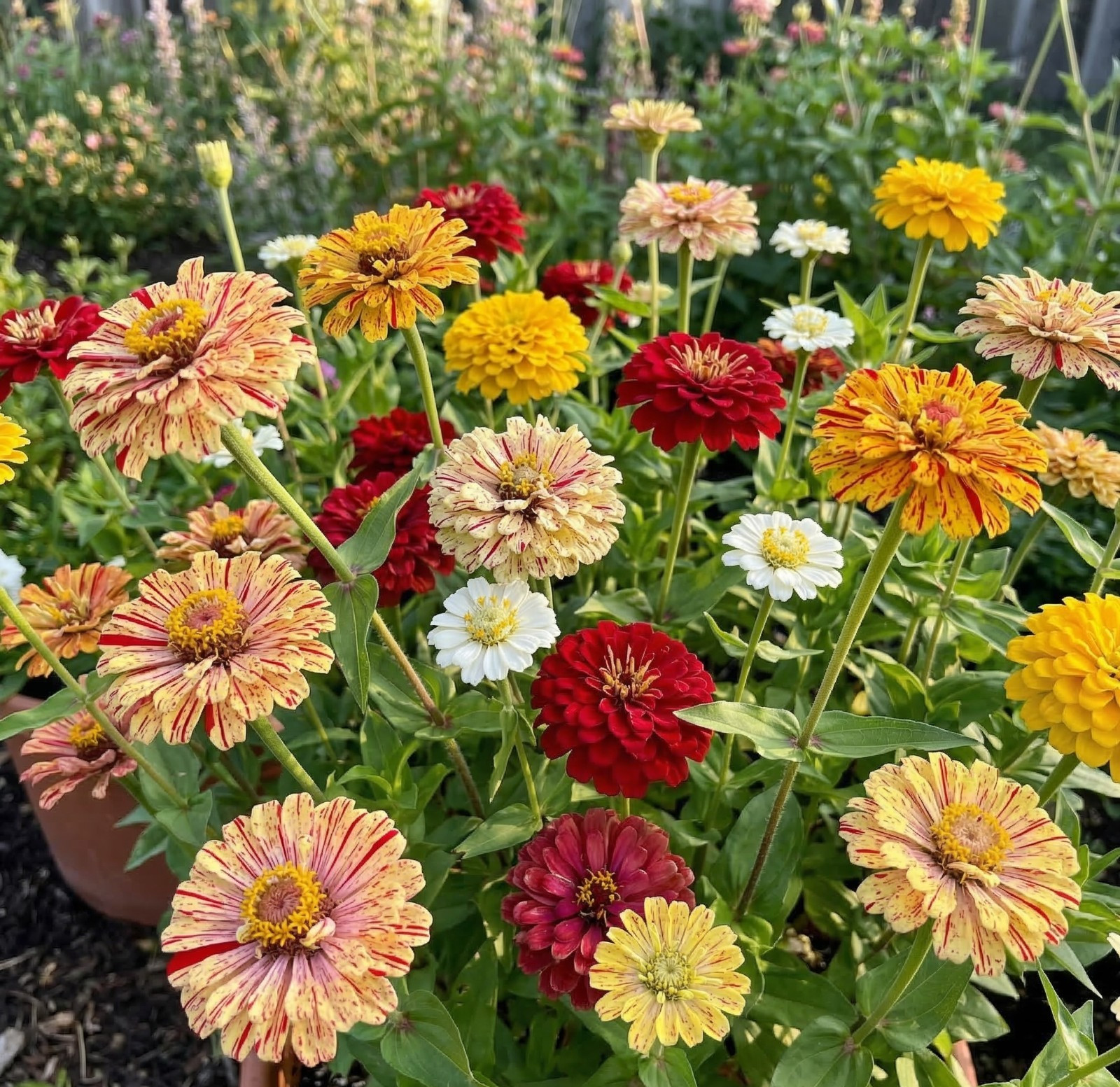 Zinnia CANDY CANE Garden Mix Striped Red White Ylw Cut Flower Non-GMO 150 Seeds!