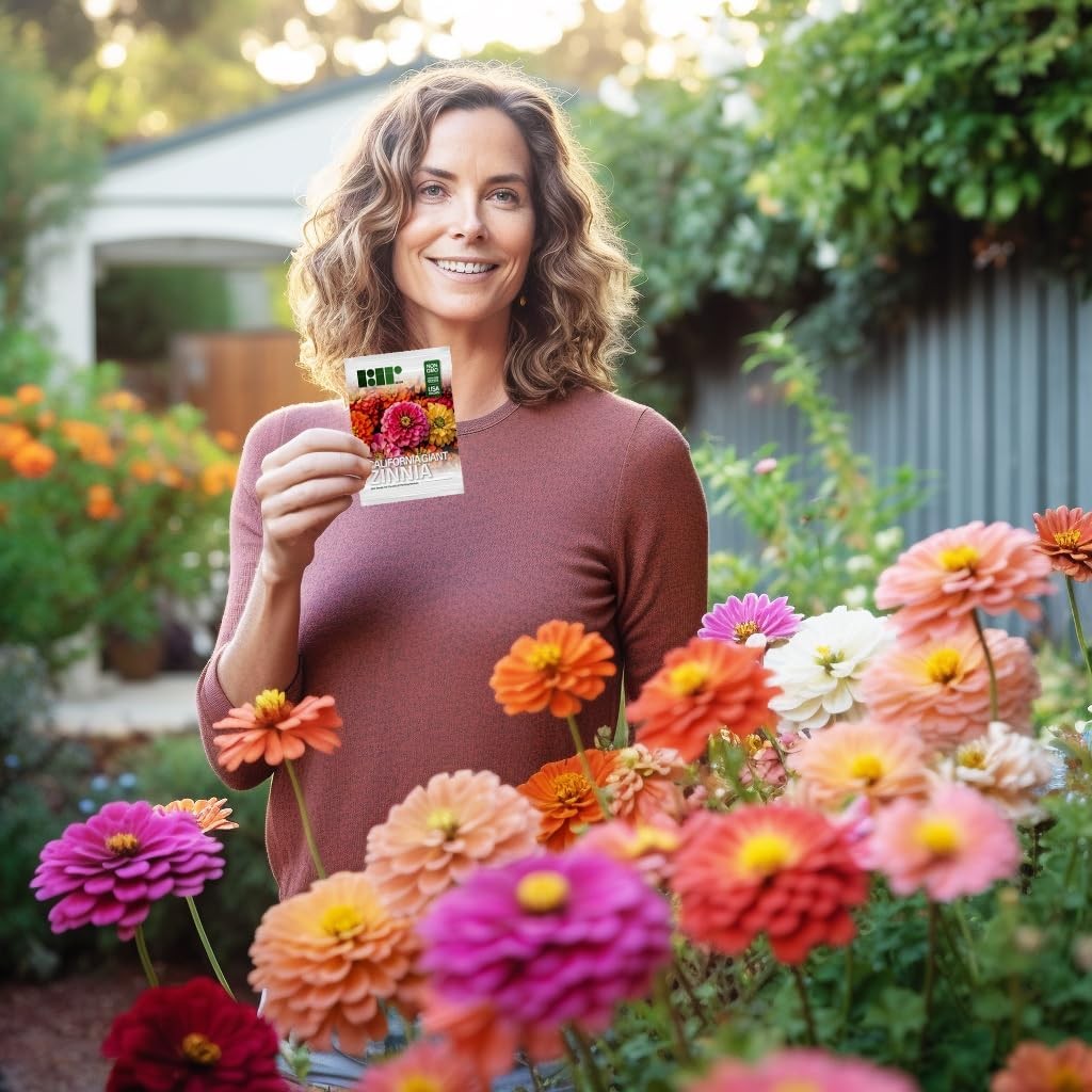 California Giants Zinnia Seeds 250 Heirloom Non-GMO Mix Red Orange Yellow White