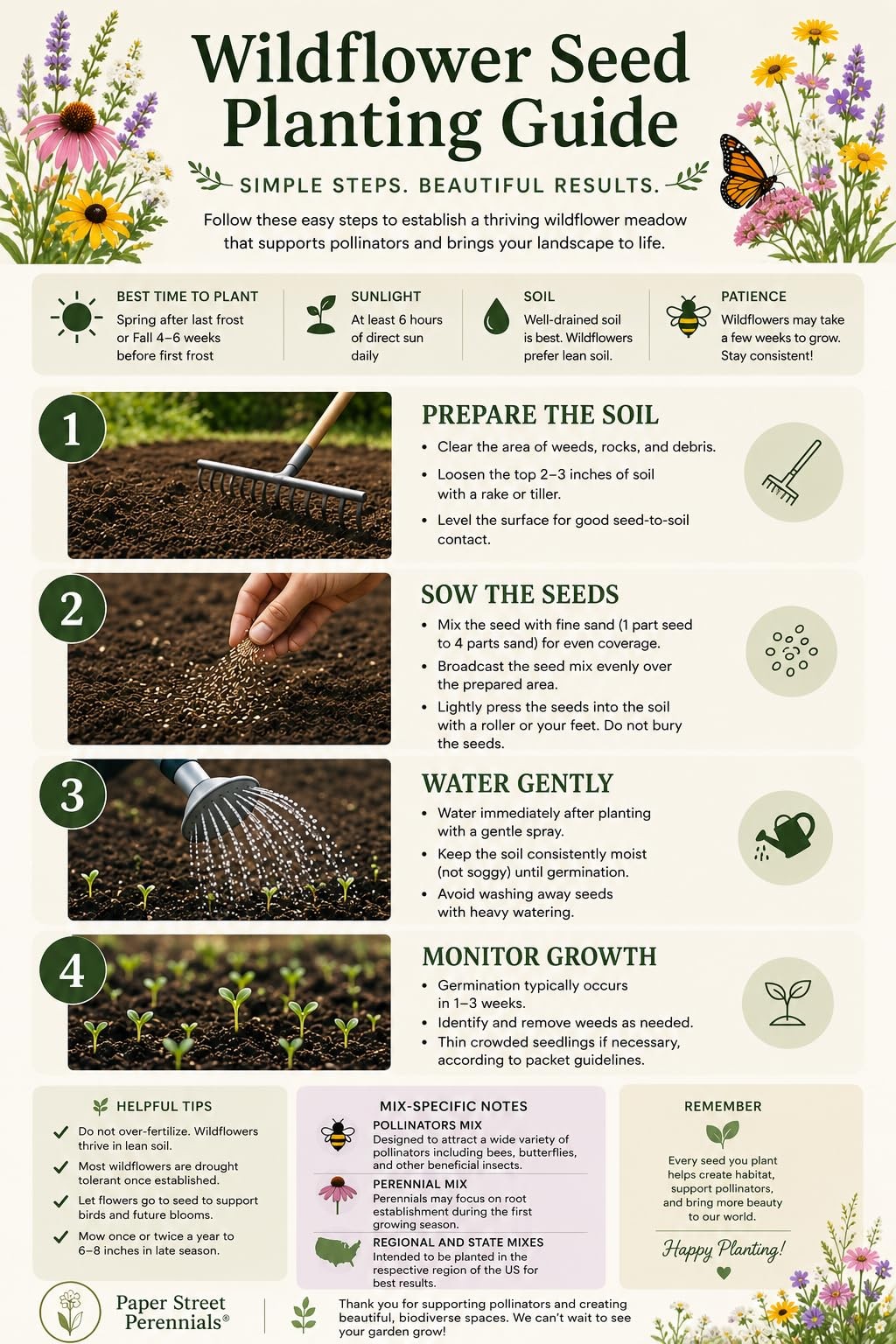 Arkansas Bulk Perennial and Annual Non-GMO Wildflower Seed Mix 1/4lb Covers 5…