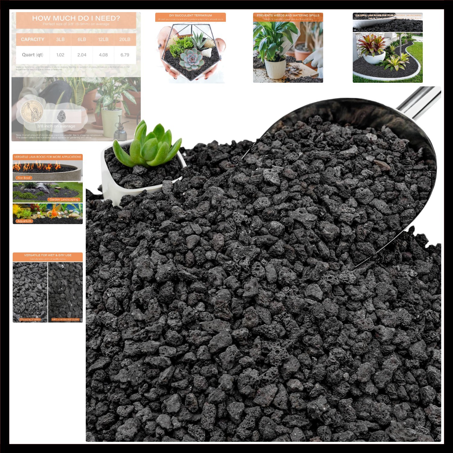 3lb Black Lava Rocks for Plants, 3/8″ Succulent Potting Soil Amendments, Deco…