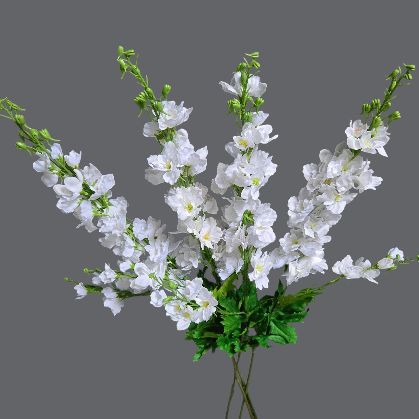 4Pcs White Delphinium Artificial Flowers, 33.46″ Real-Look Silk Stems for Decor.