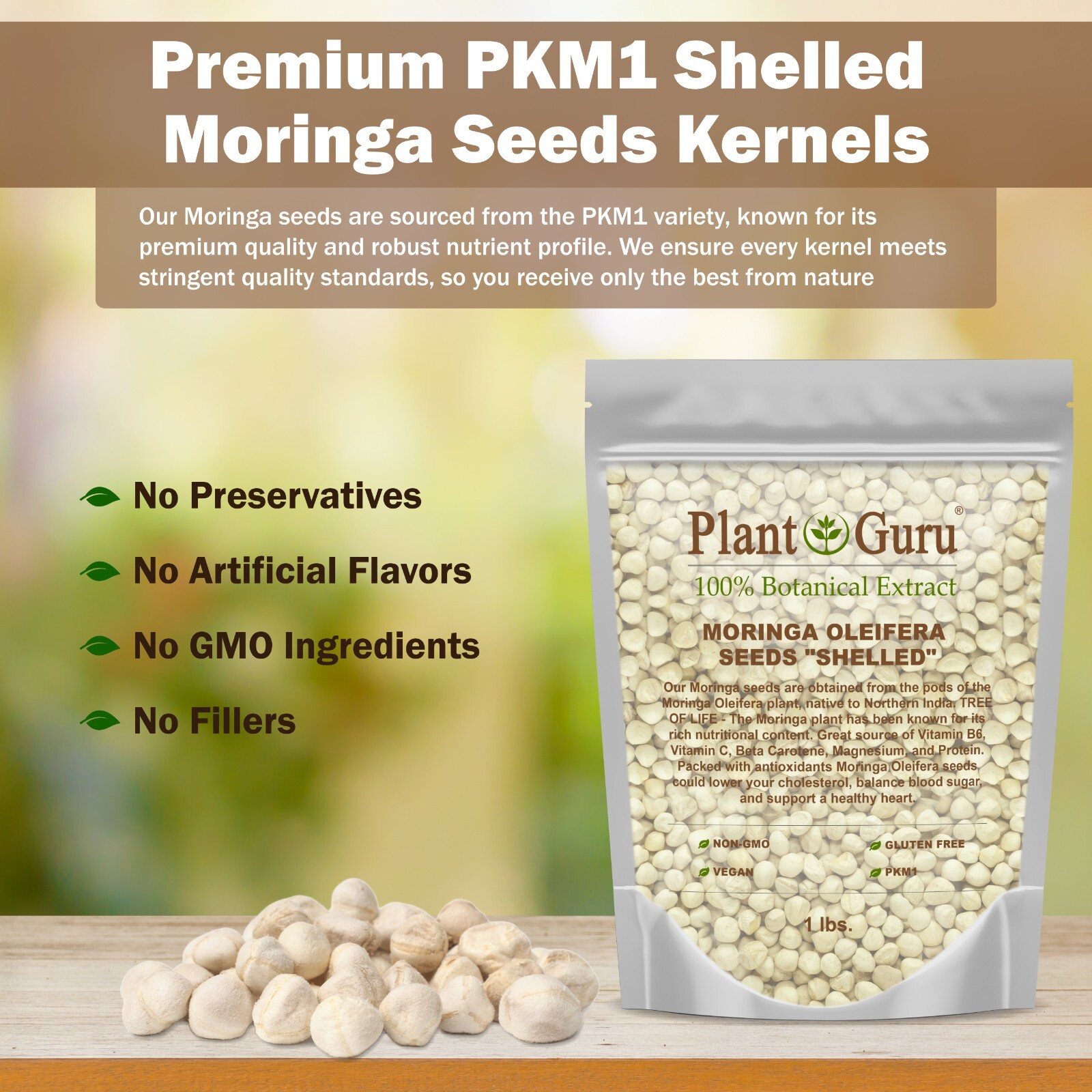 500 Moringa Oleifera Seeds Kernel 4 oz. SHELLED Fresh Organic Semilla De Moringa