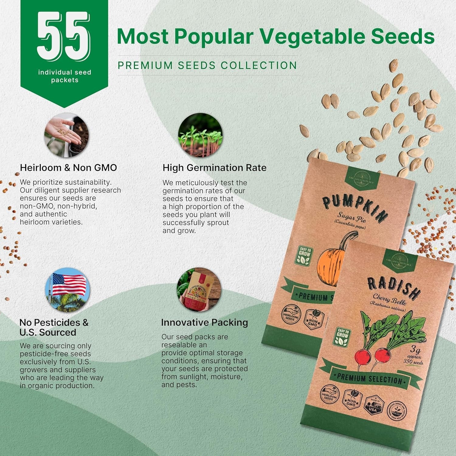 55 Vegetable Seeds Variety Pack – 35,600+ Non-GMO Heirloom Seeds for Planting…