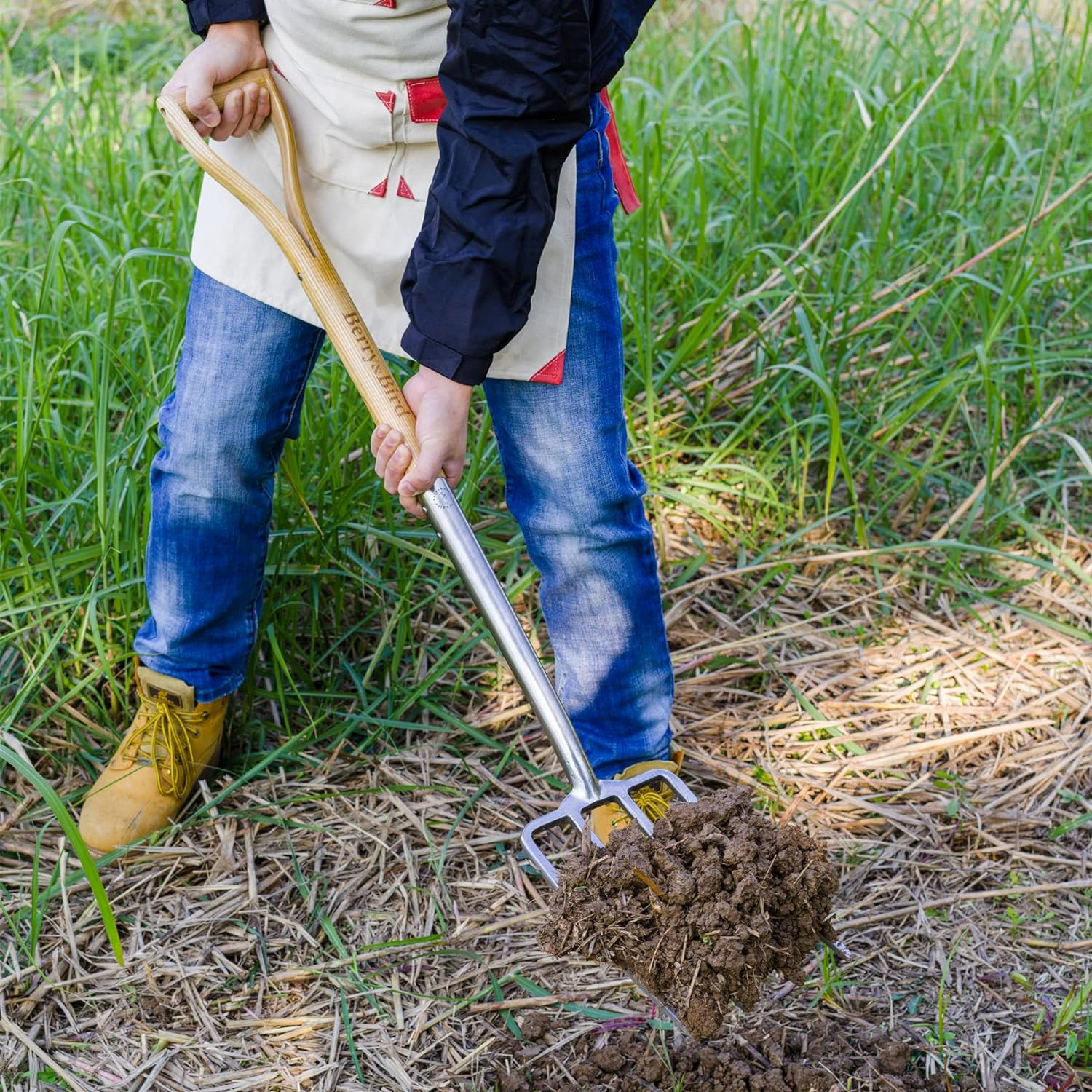 Gardening Digging Fork, 4-Tine Stainless Steel Pitchfork, 43.9″ Heavy Duty Spadi