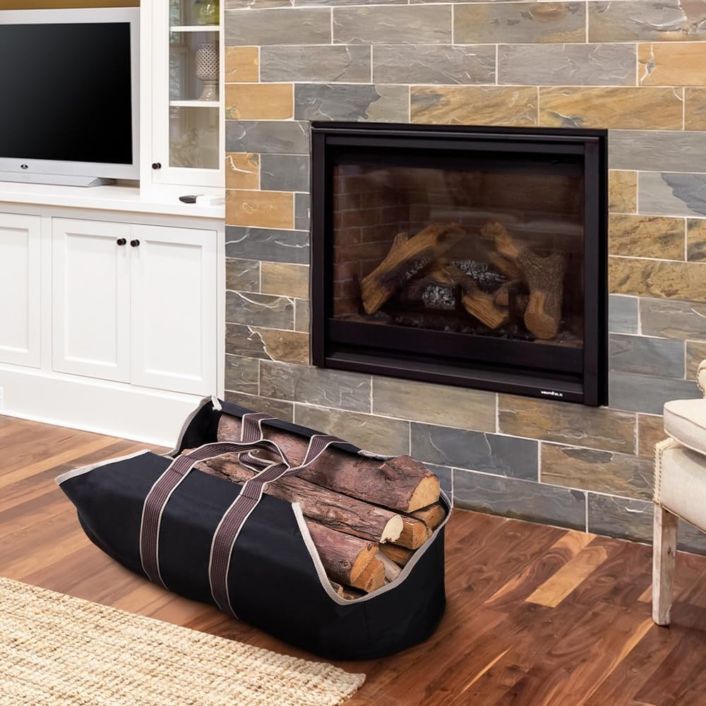 Large Canvas Log Tote Bag Firewood Carrier Heavy Duty Fireplace Log Holder Fire