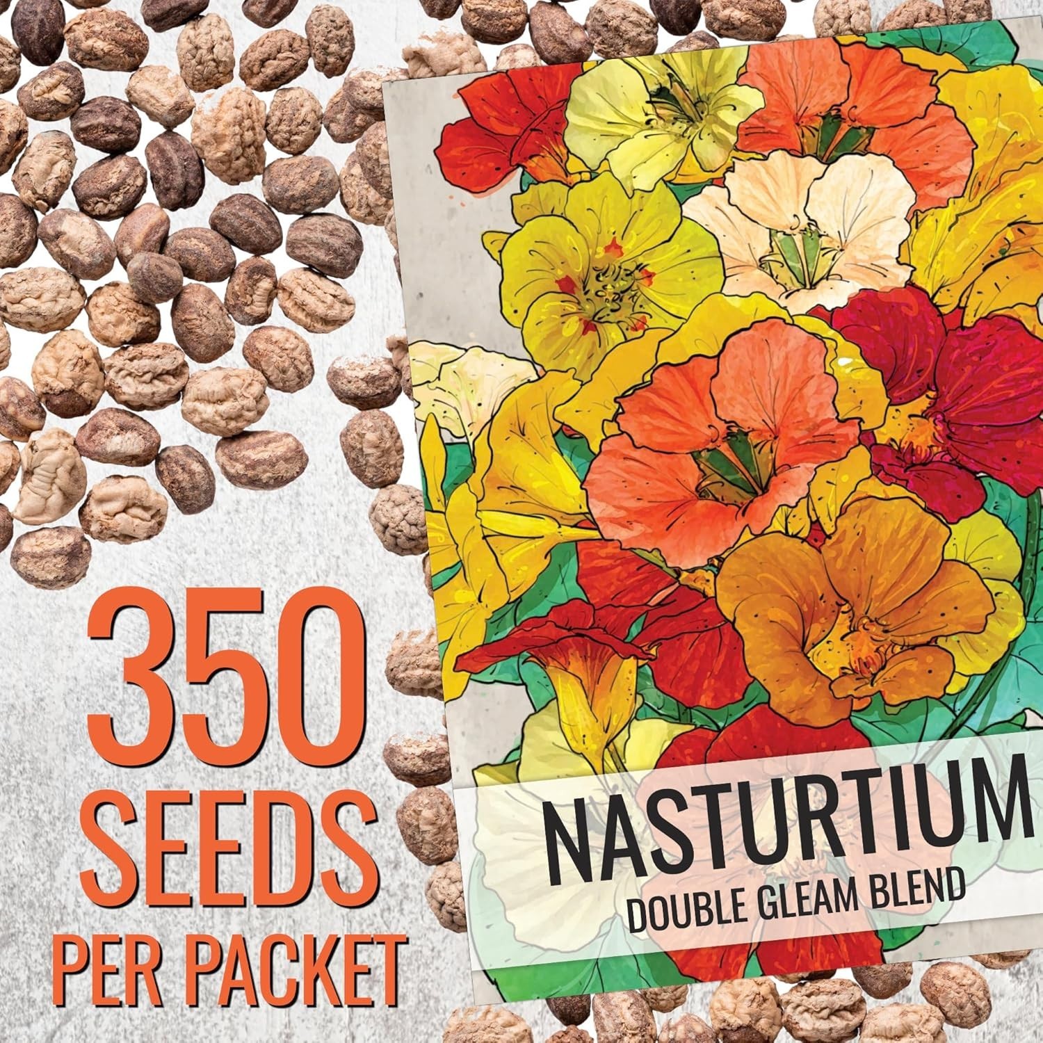 Untreated Organic Nasturtium Flower Seeds – 350+ Double Gleam Edible Blooms
