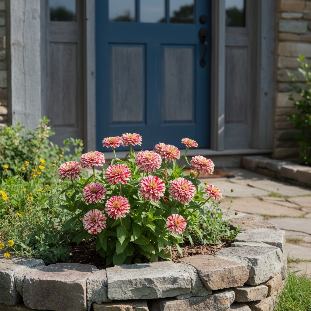 50 Zinnia Seeds – Peppermint Stripe Blooms for Summer Home Gardens