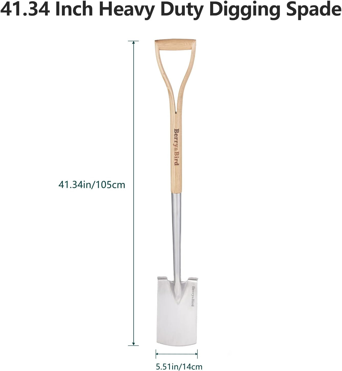 Garden Digging Spade, 41″ Stainless Steel Square Border Spade, Heavy