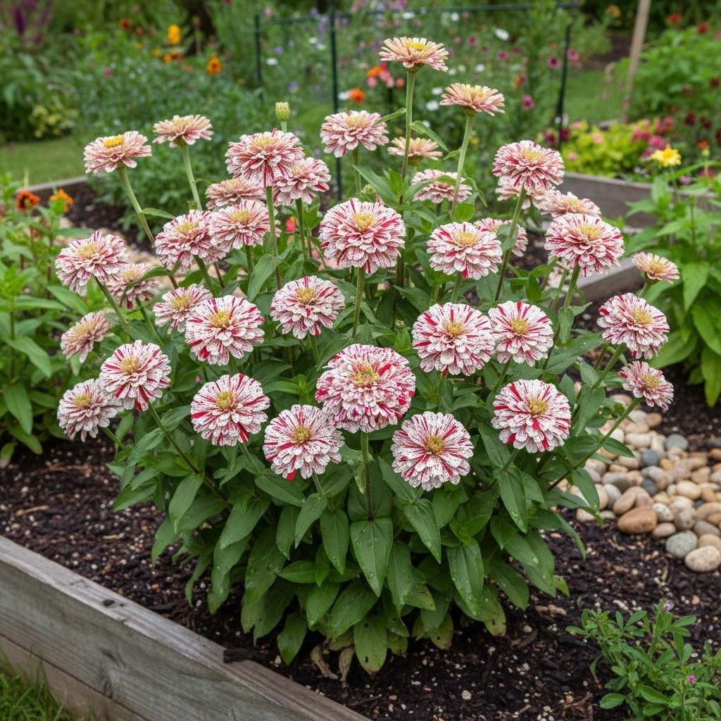 50 Zinnia Seeds – Peppermint Stripe Blooms for Summer Home Gardens