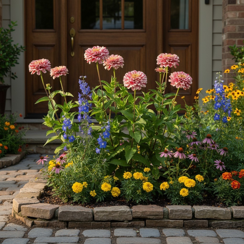 50 Zinnia Seeds – Peppermint Stripe Blooms for Summer Home Gardens
