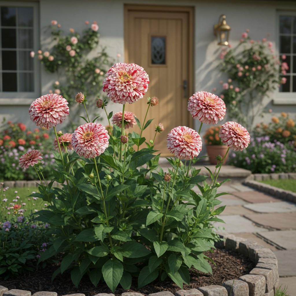 50 Zinnia Seeds – Peppermint Stripe Blooms for Summer Home Gardens