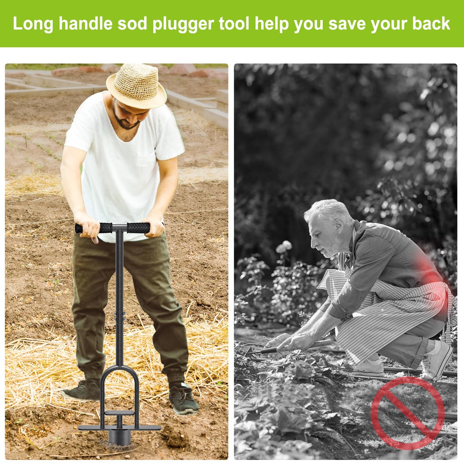 Dolibest Sod Plugger Tool, Grass Plugger Tool with Dual Pedals & Foot Ejector, B