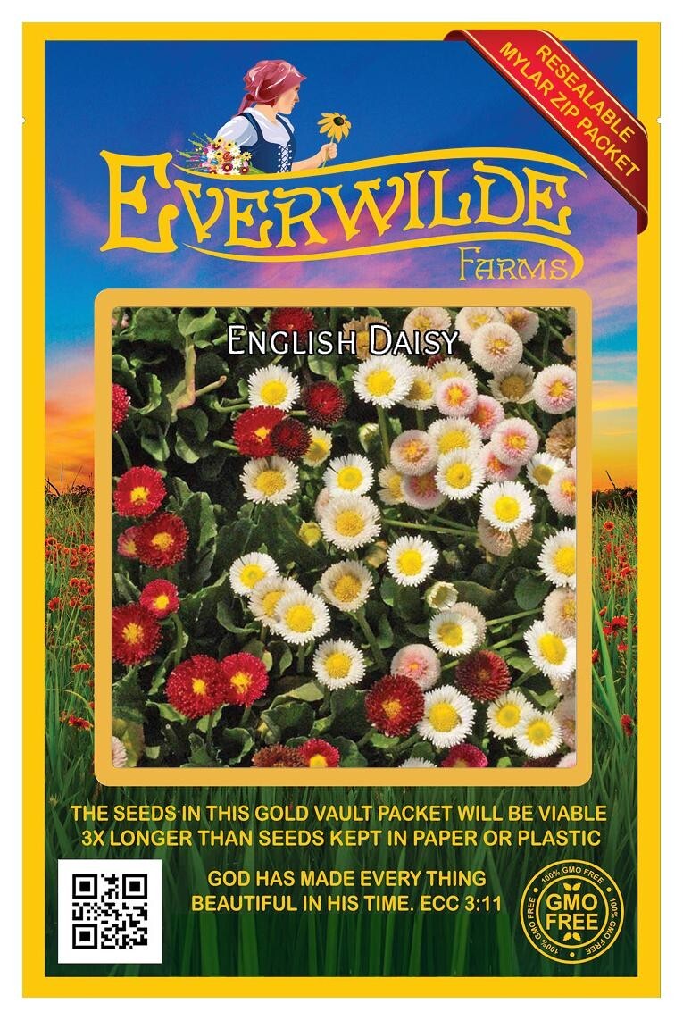 1 Oz English Daisy Mixed Wildflower Seeds – Everwilde Farms Mylar Seed Packet