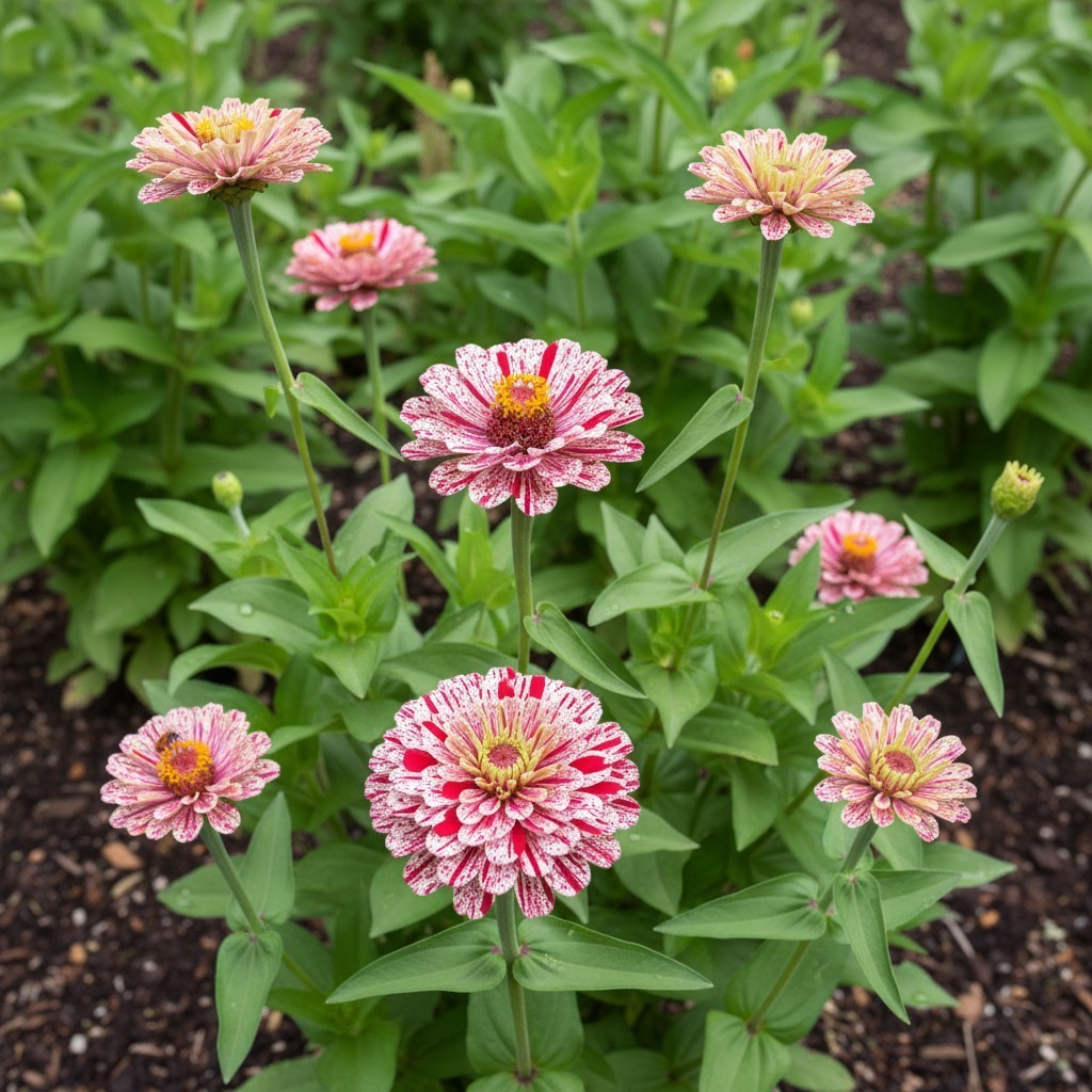50 Zinnia Seeds – Peppermint Stripe Blooms for Summer Home Gardens