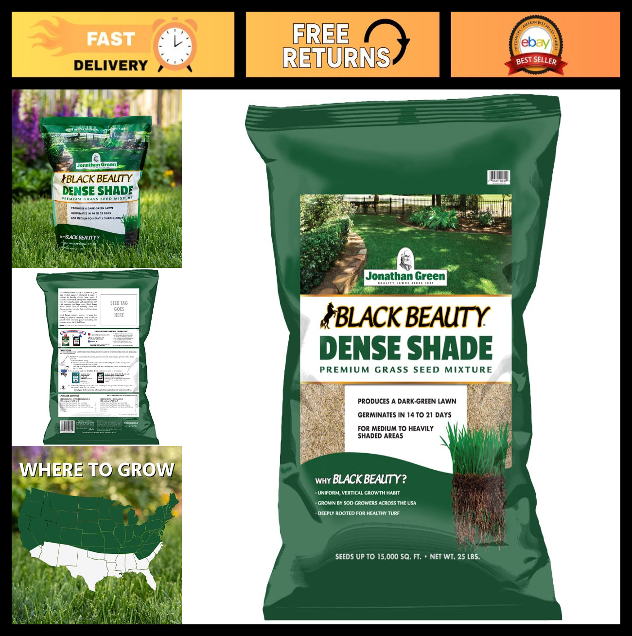 Dense Shade Grass Seed for Cool Season Lawns – 25 lb Black Beauty Blend