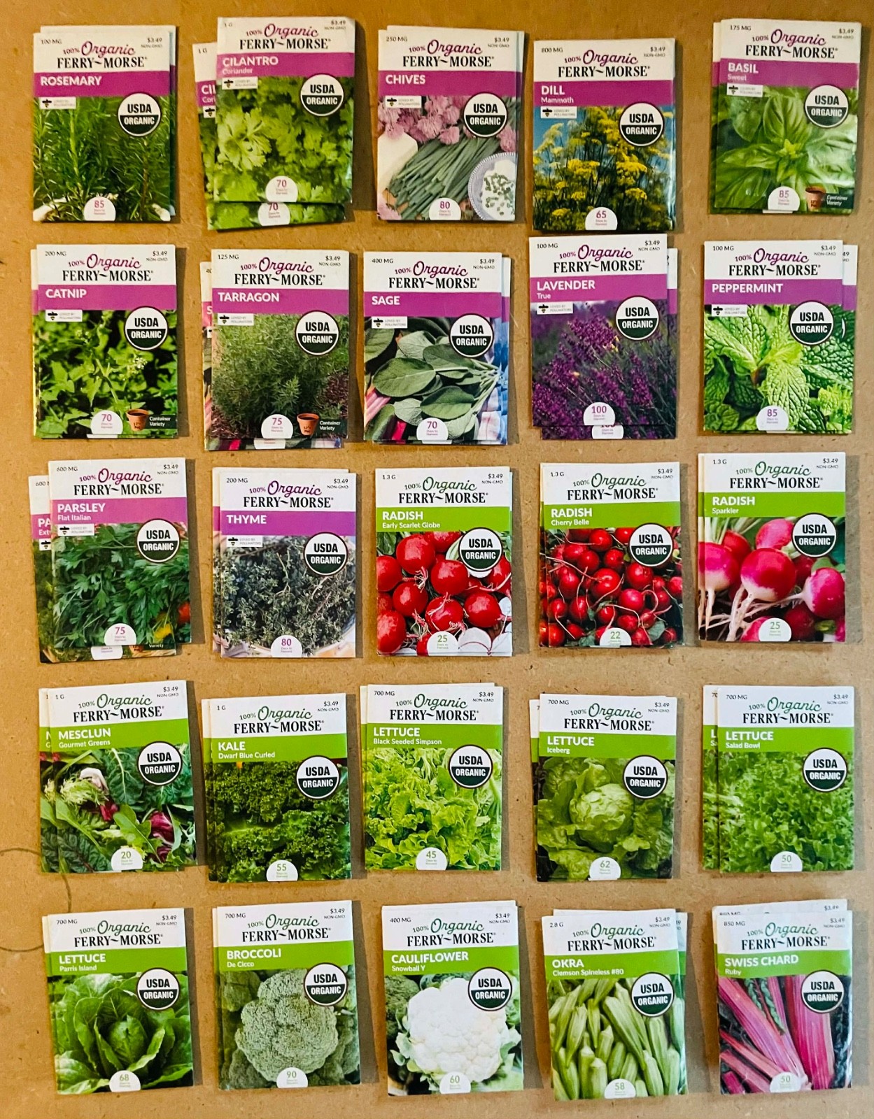 Lot of 130 Ferry Morse Herb and Vegetable Seeds. Non Gmo. Dated 2025