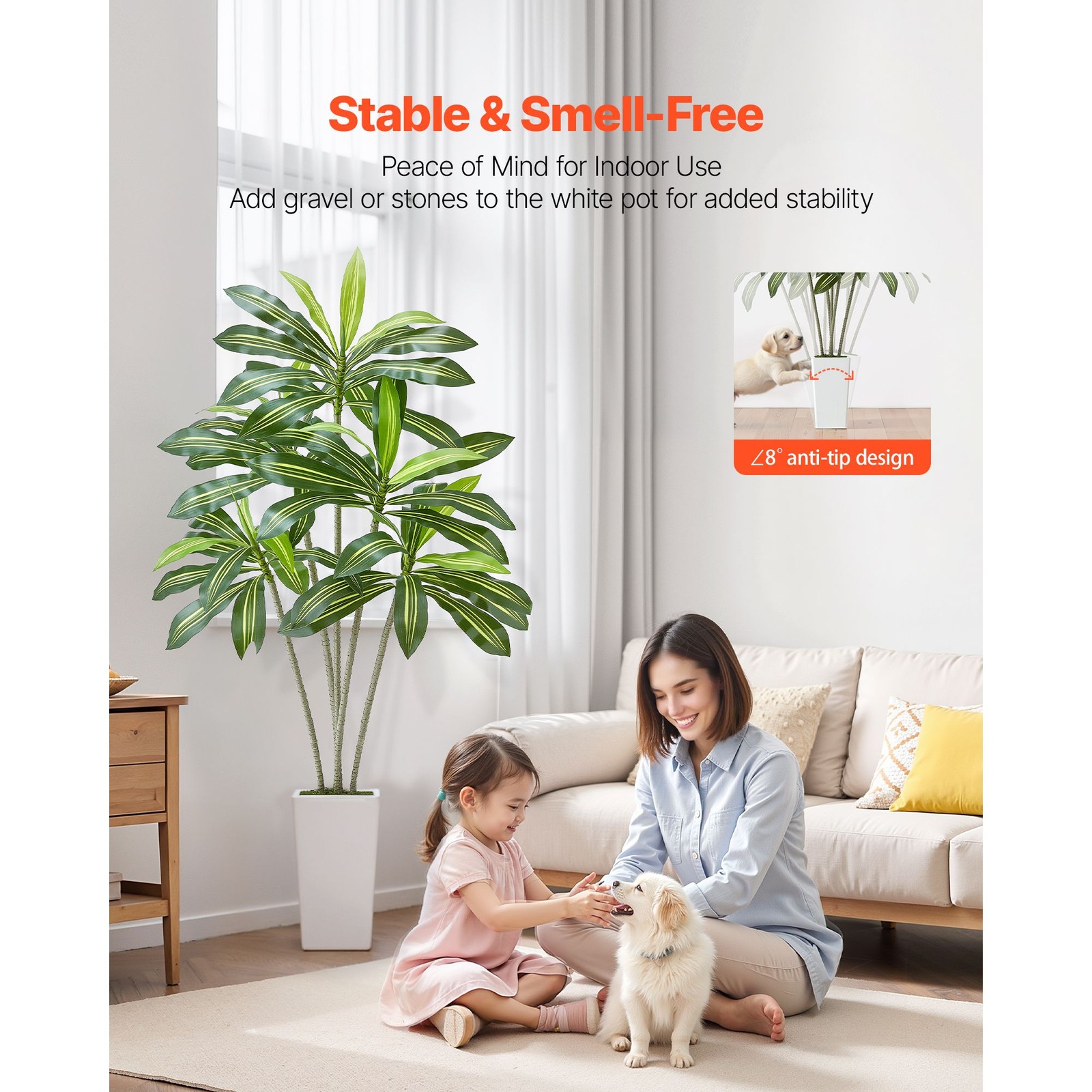 6ft Artificial Dracaena Tree, Faux Palm in White Planter, Indoor Outdoor Floor