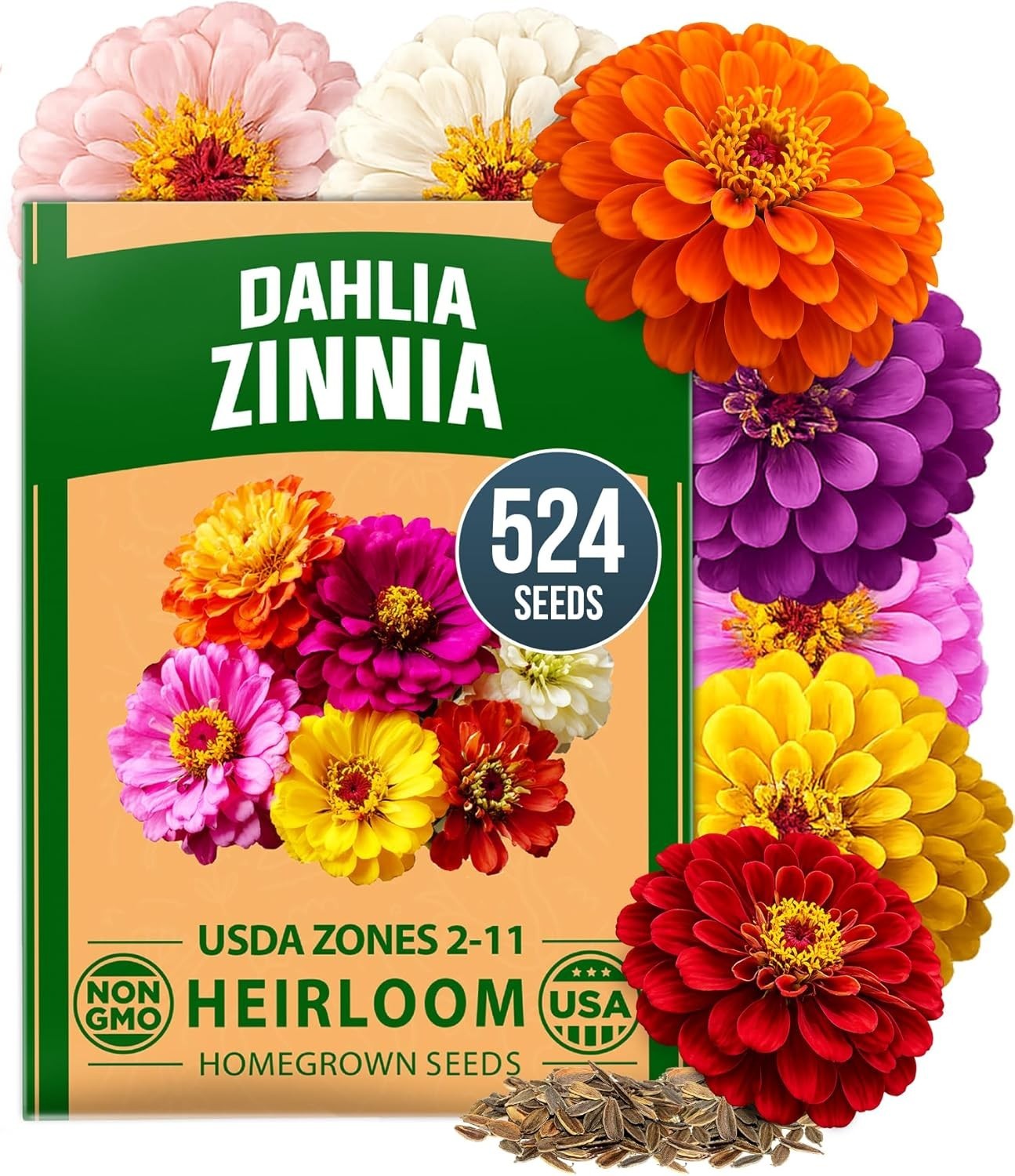 Zinnia Dahlia Seeds Pack for 2026 Non GMO 524 Flower Seeds | Vibrant Zinnia E…