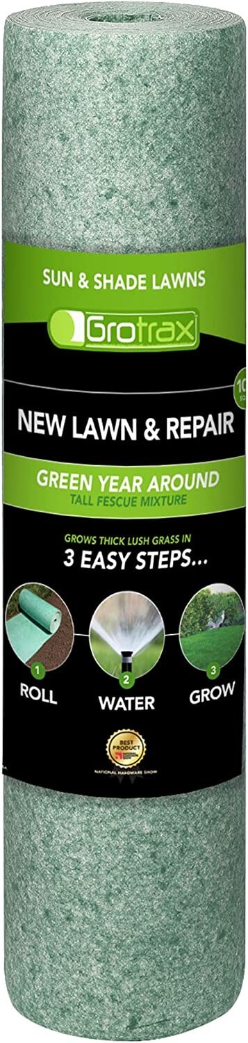 6pk, Growtrax Grass Seed Mat, Year Round Green – 100 Sq Ft Big Rolls